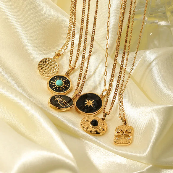 Wholesale Jewelry Nordic Style Vintage Style Devil'S Eye 201 Stainless Steel Natural Stone 18K Gold Plated Epoxy Plating Inlay Pendant Necklace