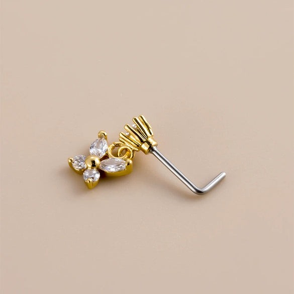 Wholesale Nose Accessories Stainless Steel Butterfly Puncture Nose Stud With Zircon Pendant Electroplated For Women