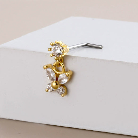 Wholesale Nose Accessories Stainless Steel Butterfly Puncture Nose Stud With Zircon Pendant Electroplated For Women