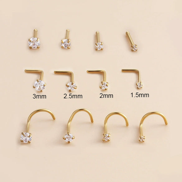 Wholesale Nose Piercing Jewelry Stainless Steel Vacuum Electroplated Gold Geometric Zircon For Women