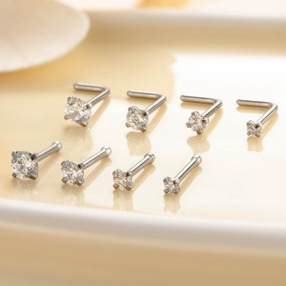 Wholesale Nose Piercing Jewelry Stainless Steel Vacuum Electroplated Gold Geometric Zircon For Women