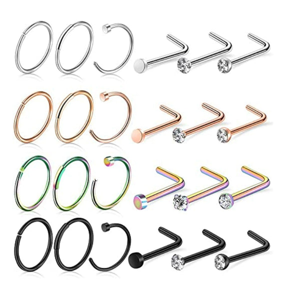 Wholesale Nose Ring And Earring Set Stainless Steel Geometric Style Electroplating Piercing Jewelry