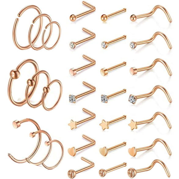 Wholesale Nose Ring And Earring Set Stainless Steel Geometric Style Electroplating Piercing Jewelry