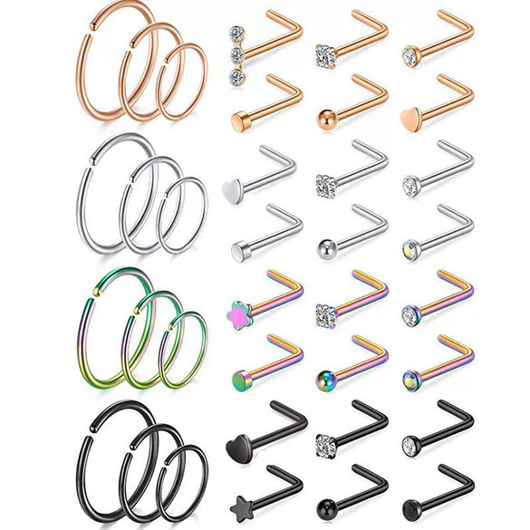 Wholesale Nose Ring And Earring Set Stainless Steel Geometric Style Electroplating Piercing Jewelry
