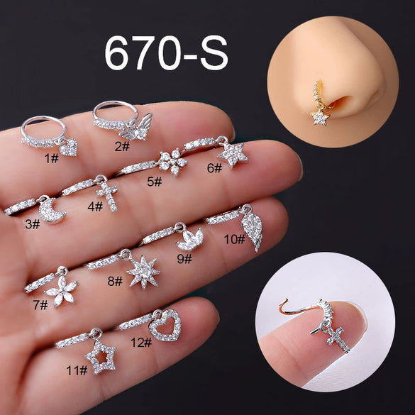 Wholesale Nose Ring Copper Star Moon Love Flower Cross Zircon Pendant Electroplated For Women
