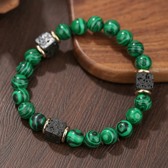 Wholesale Obsidian Beaded Bracelet Handmade Geometric Style Volcanic Stone Unisex