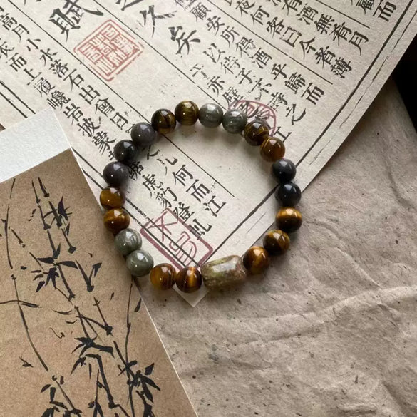 Wholesale Obsidian Beaded Bracelet Handmade Geometric Style Volcanic Stone Unisex