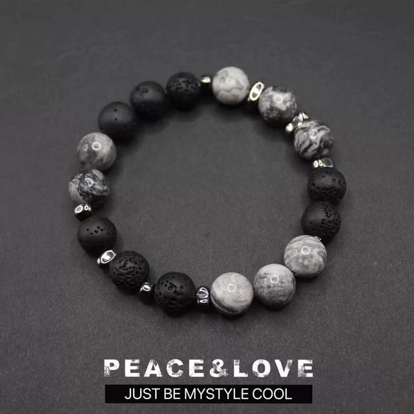 Wholesale Obsidian Beaded Bracelet Handmade Geometric Style Volcanic Stone Unisex