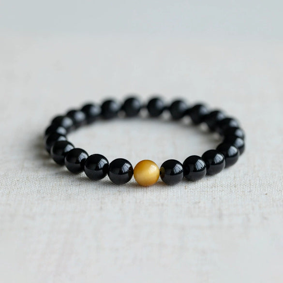 Wholesale Obsidian Beaded Bracelet Handmade Geometric Style Volcanic Stone Unisex