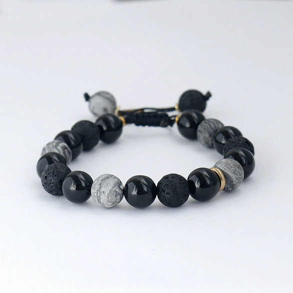Wholesale Obsidian Beaded Bracelet Handmade Geometric Style Volcanic Stone Unisex