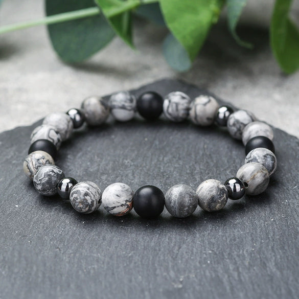 Wholesale Obsidian Beaded Bracelet Handmade Geometric Style Volcanic Stone Unisex