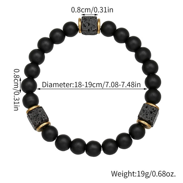 Wholesale Obsidian Beaded Bracelet Handmade Geometric Style Volcanic Stone Unisex
