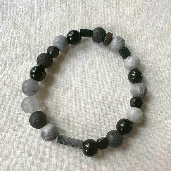 Wholesale Obsidian Beaded Bracelet Handmade Geometric Style Volcanic Stone Unisex