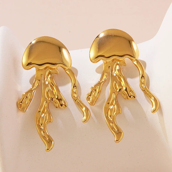 Wholesale Ocean Beach Jellyfish Shaped Stainless Steel Earrings For Women With Stamping Design