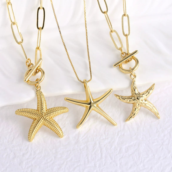 Wholesale Ocean Scenery Starfish Clavicle Chain Necklace Copper Geometric Electroplated