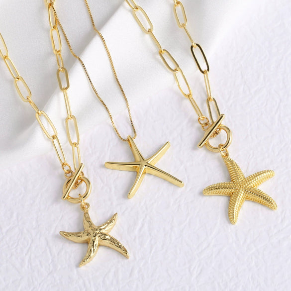 Wholesale Ocean Scenery Starfish Clavicle Chain Necklace Copper Geometric Electroplated