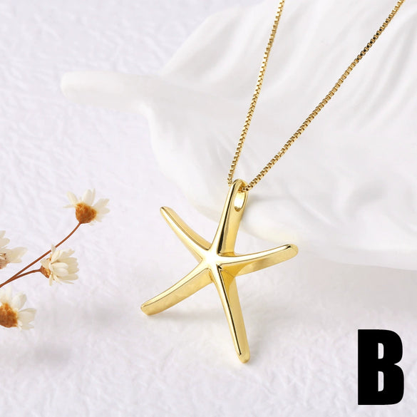 Wholesale Ocean Scenery Starfish Clavicle Chain Necklace Copper Geometric Electroplated