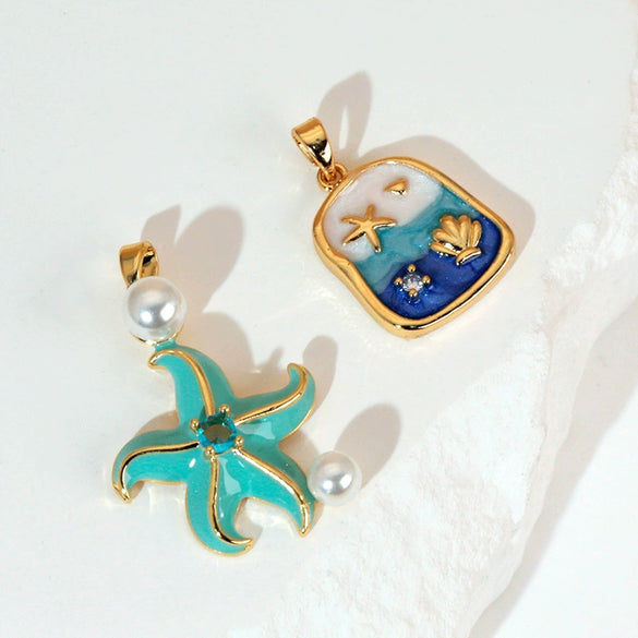 Wholesale Ocean Series Copper Jewelry With Starfish Octopus Animal Zodiac Wave Pattern And Oil Dripping Design For Women