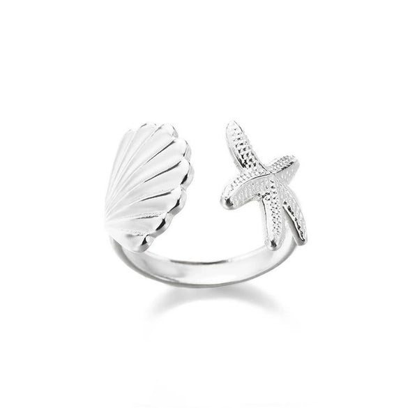 Wholesale Ocean Series Stainless Steel Starfish Shell Ring Jewelry With Electroplating