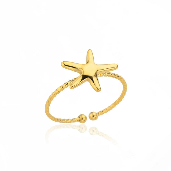 Wholesale Ocean Series Stainless Steel Starfish Shell Ring Jewelry With Electroplating