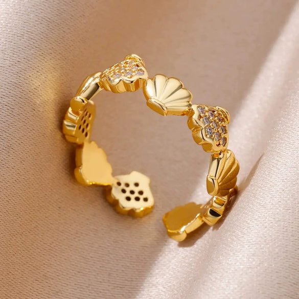 Wholesale Ocean Series Stainless Steel Starfish Shell Ring Jewelry With Electroplating