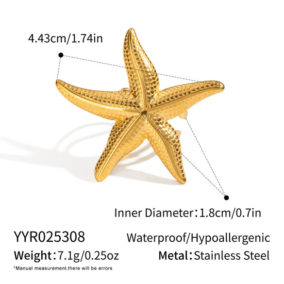 Wholesale Ocean Style Starfish Women's Jewelry Accessories Earrings And Ring In Stainless Steel With Geometric Shape And Electroplating Design