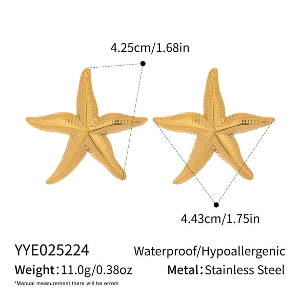 Wholesale Ocean Style Starfish Women's Jewelry Accessories Earrings And Ring In Stainless Steel With Geometric Shape And Electroplating Design