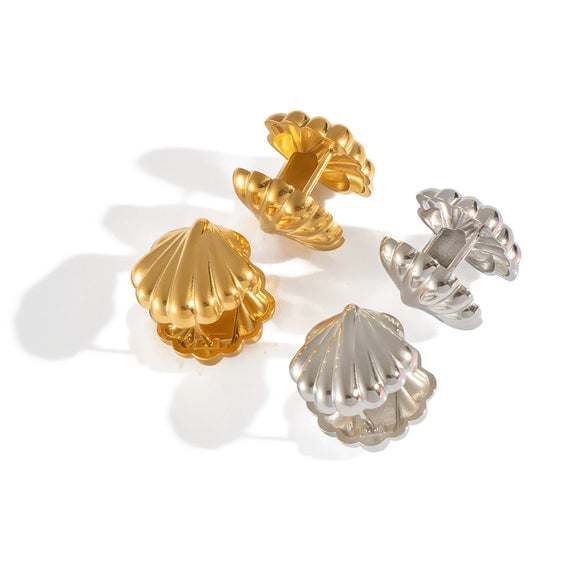 Wholesale Oceanstyle Shell Earrings Geometric Striped Texture Titanium Steel Jewelry Pvd Vacuum Real Gold Electroplating