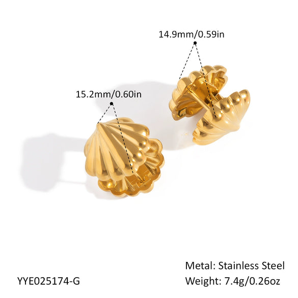 Wholesale Oceanstyle Shell Earrings Geometric Striped Texture Titanium Steel Jewelry Pvd Vacuum Real Gold Electroplating