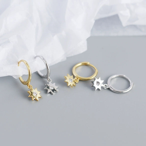 Wholesale Octagonal S925 Sterling Silver Geometric Star Embedded Stacked Earrings For Women With Electroplating