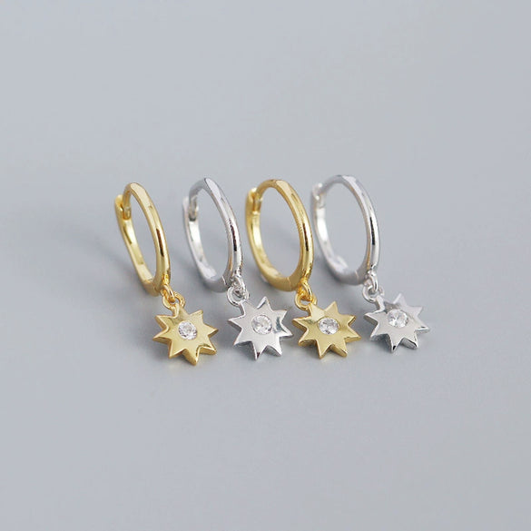 Wholesale Octagonal S925 Sterling Silver Geometric Star Embedded Stacked Earrings For Women With Electroplating