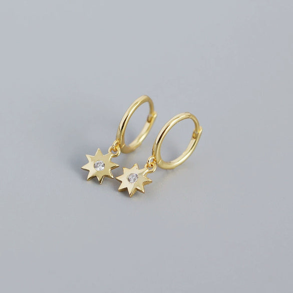 Wholesale Octagonal S925 Sterling Silver Geometric Star Embedded Stacked Earrings For Women With Electroplating