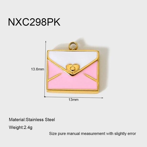 Wholesale Oil Drip Style Envelope Puppy Pattern Stainless Steel Phone Holder Pendant Jewelry Accessories 18K Gold Plated