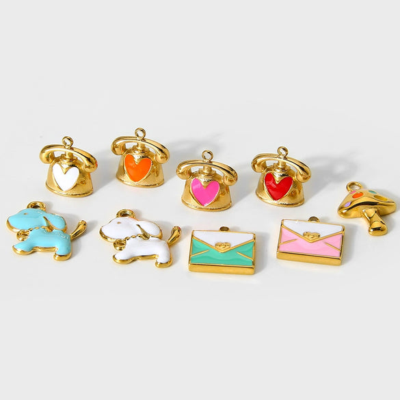 Wholesale Oil Drip Style Envelope Puppy Pattern Stainless Steel Phone Holder Pendant Jewelry Accessories 18K Gold Plated