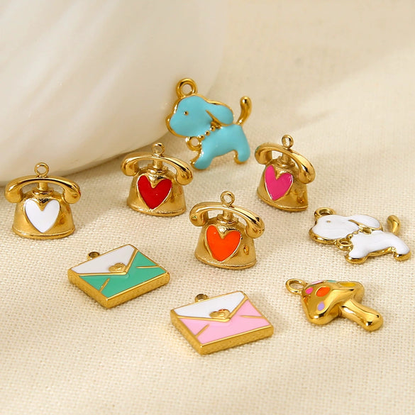 Wholesale Oil Drip Style Envelope Puppy Pattern Stainless Steel Phone Holder Pendant Jewelry Accessories 18K Gold Plated