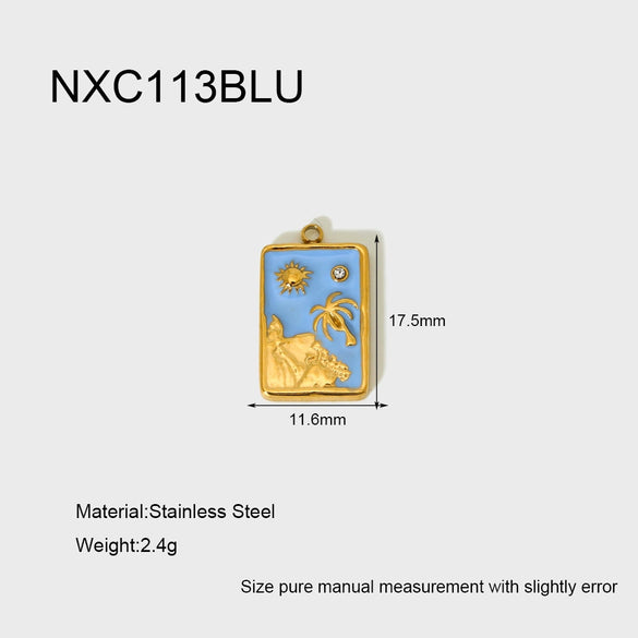 Wholesale Oil Drip Sun Coconut Tree Geometric Stainless Steel 18K Gold Plated Pendant Jewelry Charm