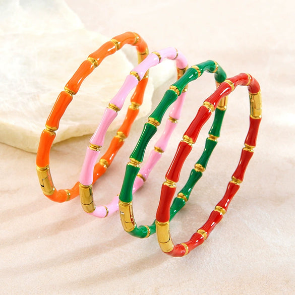 Wholesale Oil Dripping Bamboo Stainless Steel Bracelet With 18K Gold Plating