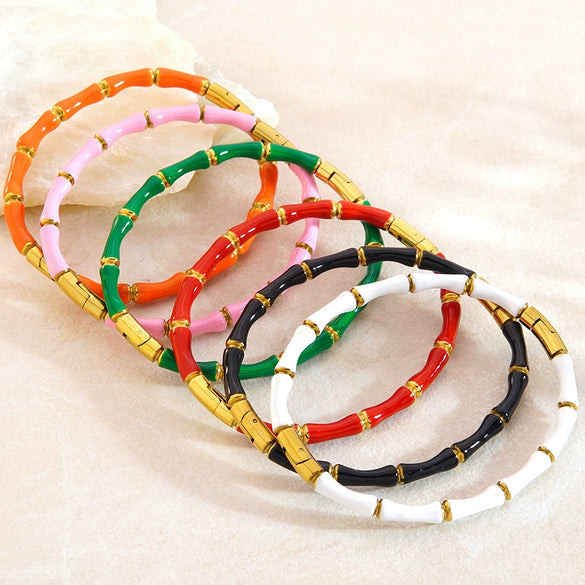 Wholesale Oil Dripping Bamboo Stainless Steel Bracelet With 18K Gold Plating