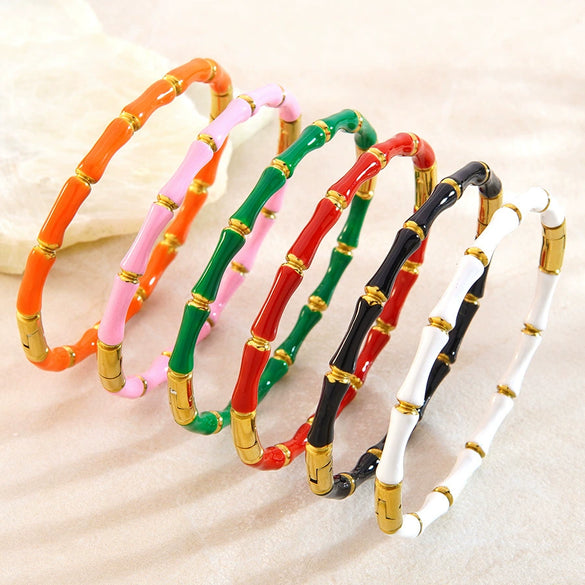 Wholesale Oil Dripping Bamboo Stainless Steel Bracelet With 18K Gold Plating