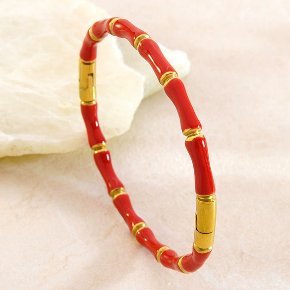 Wholesale Oil Dripping Bamboo Stainless Steel Bracelet With 18K Gold Plating