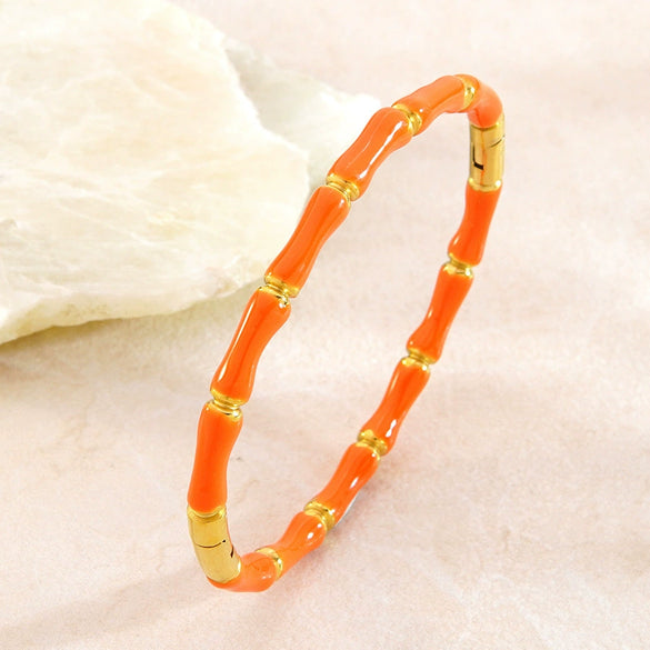 Wholesale Oil Dripping Bamboo Stainless Steel Bracelet With 18K Gold Plating