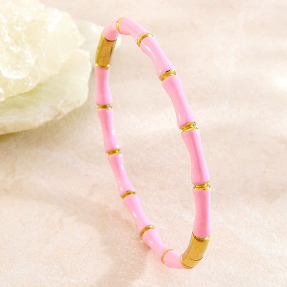 Wholesale Oil Dripping Bamboo Stainless Steel Bracelet With 18K Gold Plating