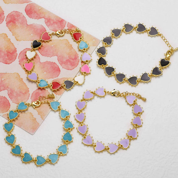 Wholesale Oil Dripping Colorful Heart Shape Copper Bracelet With Electroplating