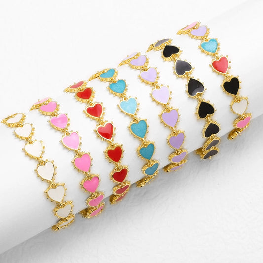 Wholesale Oil Dripping Colorful Heart Shape Copper Bracelet With Electroplating