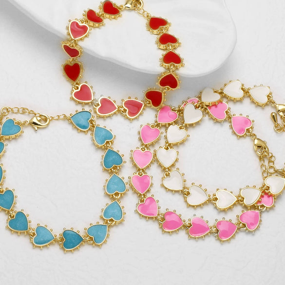 Wholesale Oil Dripping Colorful Heart Shape Copper Bracelet With Electroplating
