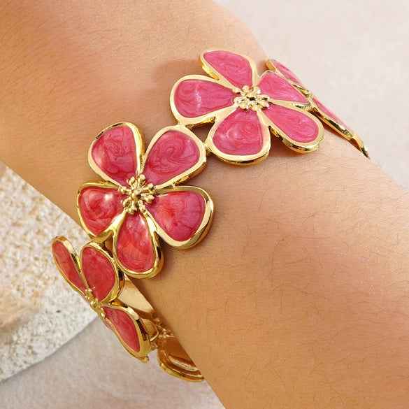 Wholesale Oil Dripping Fiveleaf Flower Stainless Steel Bracelet Jewelry