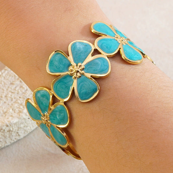 Wholesale Oil Dripping Fiveleaf Flower Stainless Steel Bracelet Jewelry