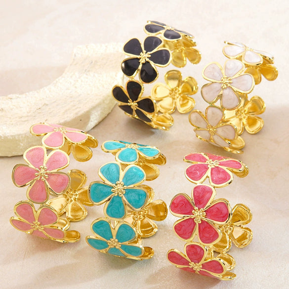 Wholesale Oil Dripping Fiveleaf Flower Stainless Steel Bracelet Jewelry