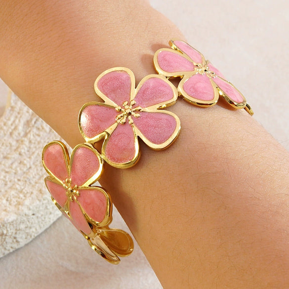 Wholesale Oil Dripping Fiveleaf Flower Stainless Steel Bracelet Jewelry