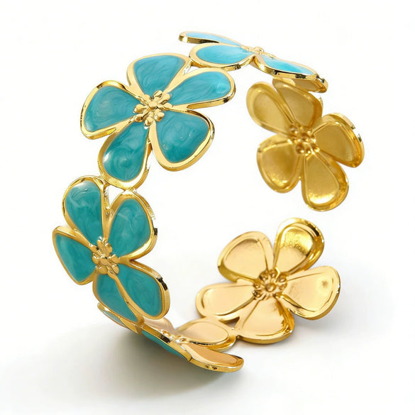 Wholesale Oil Dripping Fiveleaf Flower Stainless Steel Bracelet Jewelry